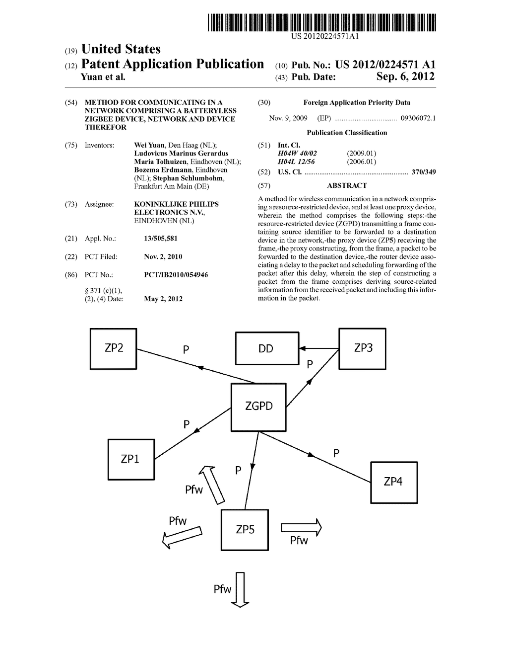 METHOD FOR COMMUNICATING IN A NETWORK COMPRISING A BATTERYLESS ZIGBEE     DEVICE, NETWORK AND DEVICE THEREFOR - diagram, schematic, and image 01