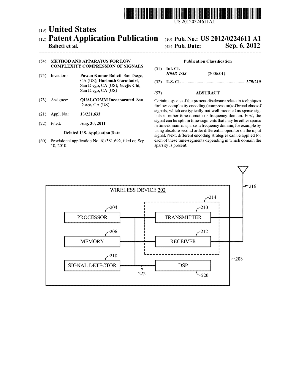 METHOD AND APPARATUS FOR LOW COMPLEXITY COMPRESSION OF SIGNALS - diagram, schematic, and image 01