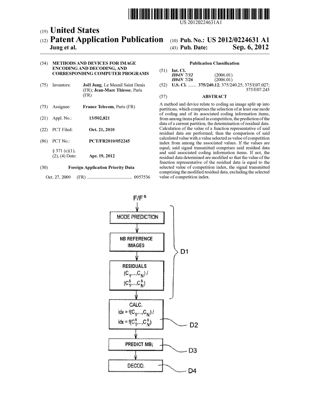 METHODS AND DEVICES FOR IMAGE ENCODING AND DECODING, AND CORRESPONDING     COMPUTER PROGRAMS - diagram, schematic, and image 01