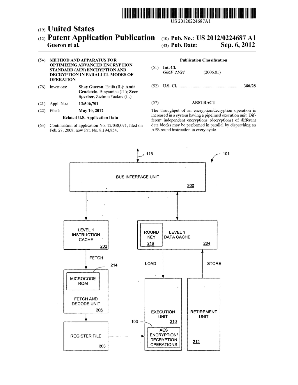 Method and apparatus for optimizing Advanced Encryption Standard (AES)     encryption and decryption in parallel modes of operation - diagram, schematic, and image 01