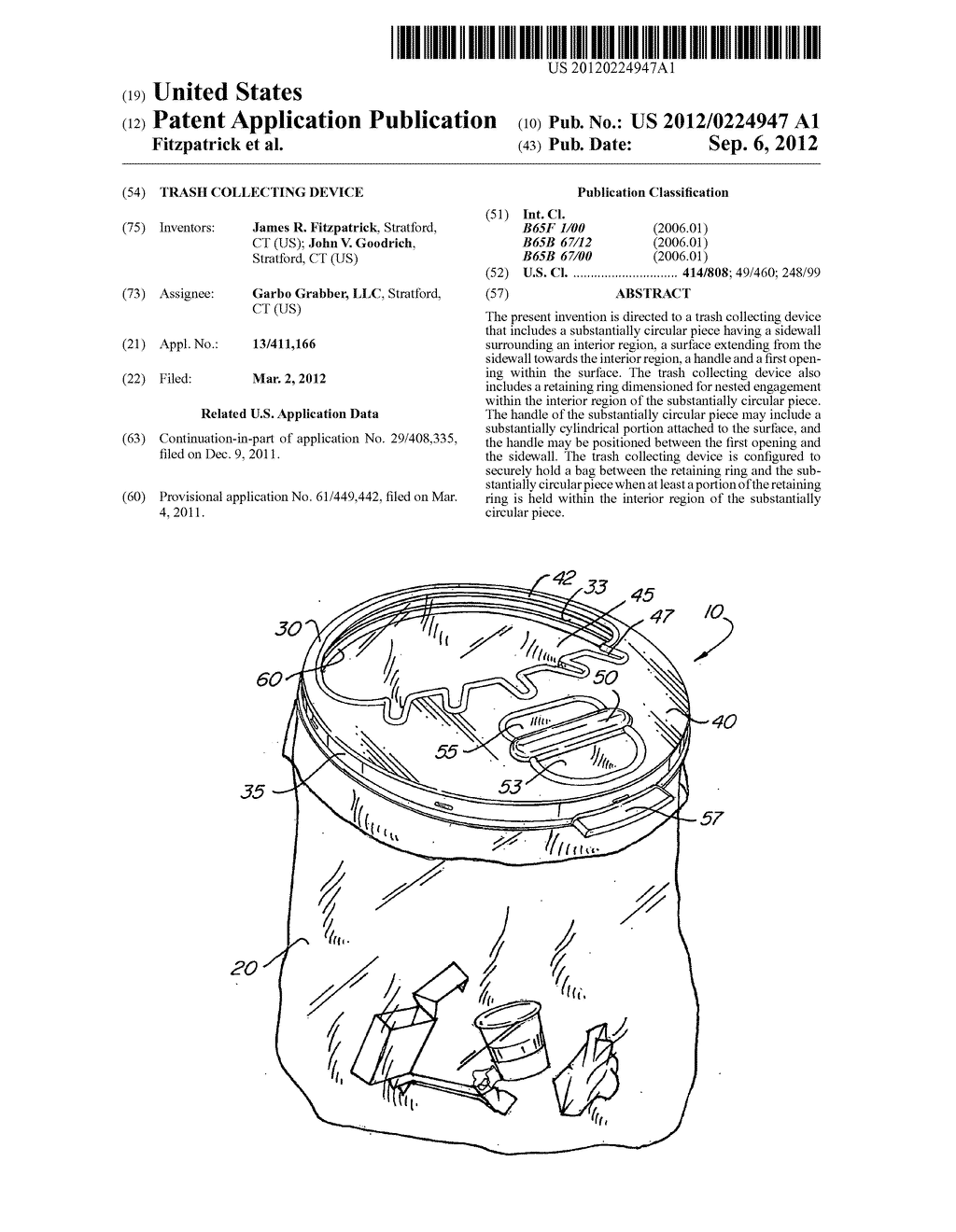 TRASH COLLECTING DEVICE - diagram, schematic, and image 01