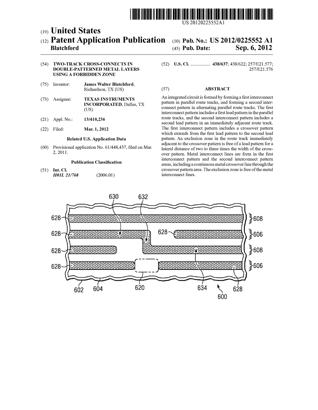 TWO-TRACK CROSS-CONNECTS IN DOUBLE-PATTERNED METAL LAYERS USING A     FORBIDDEN ZONE - diagram, schematic, and image 01