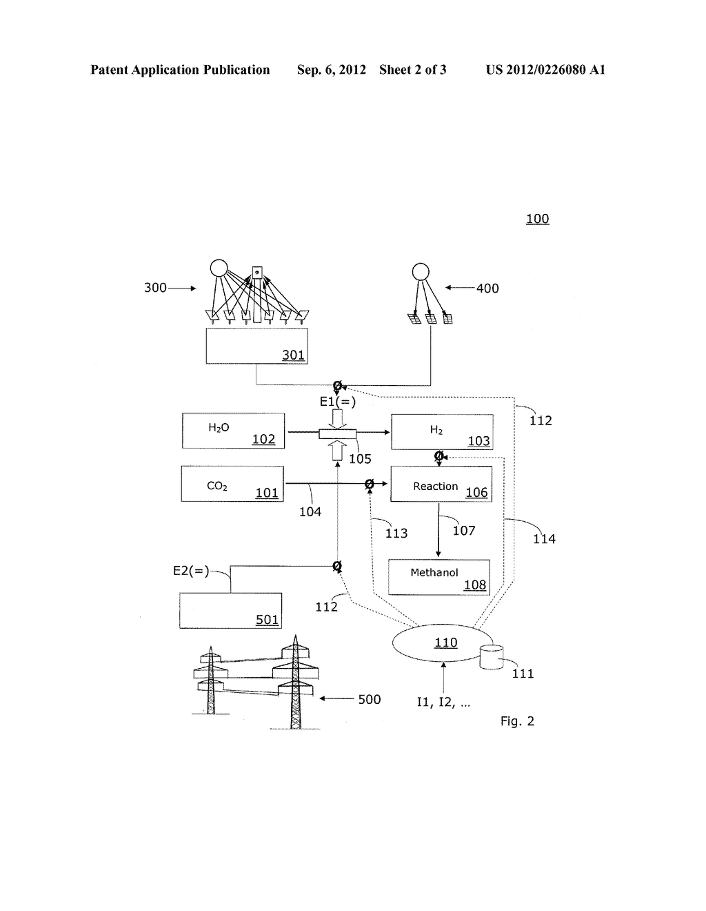 METHOD AND SYSTEM FOR PROVIDING A HYDROCARBON-BASED ENERGY CARRIER USING A     PORTION OF RENEWABLY PRODUCED METHANOL AND A PORTION OF METHANOL THAT IS     PRODUCED BY MEANS OF DIRECT OXIDATION, PARTIAL OXIDATION, OR REFORMING - diagram, schematic, and image 03