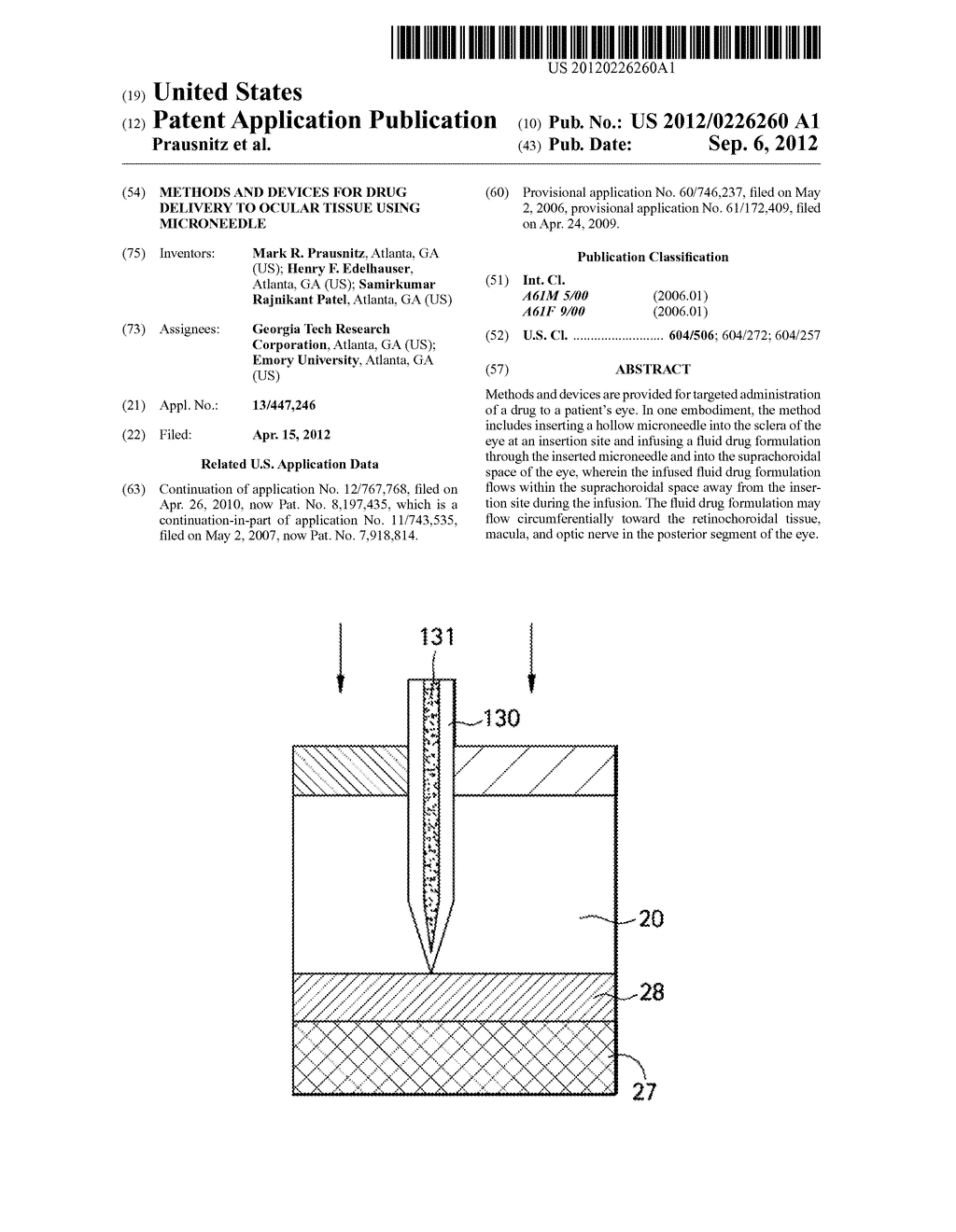 METHODS AND DEVICES FOR DRUG DELIVERY TO OCULAR TISSUE USING MICRONEEDLE - diagram, schematic, and image 01