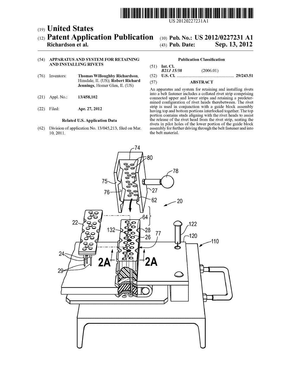 APPARATUS AND SYSTEM FOR RETAINING AND INSTALLING RIVETS - diagram, schematic, and image 01