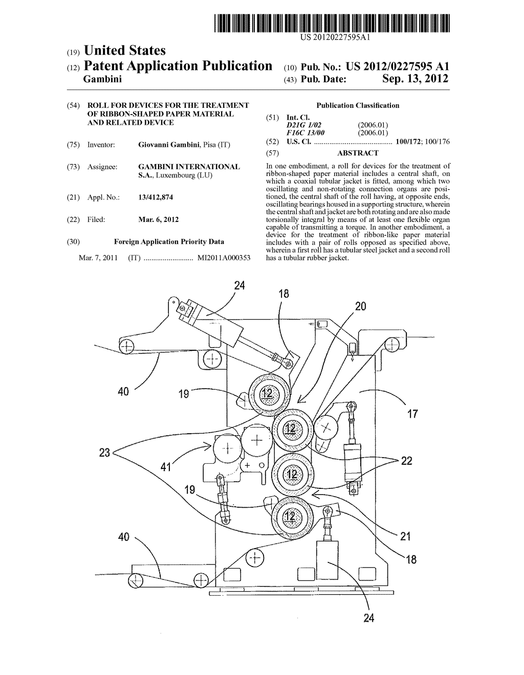 Roll for devices for the treatment of ribbon-shaped paper material and     related device - diagram, schematic, and image 01