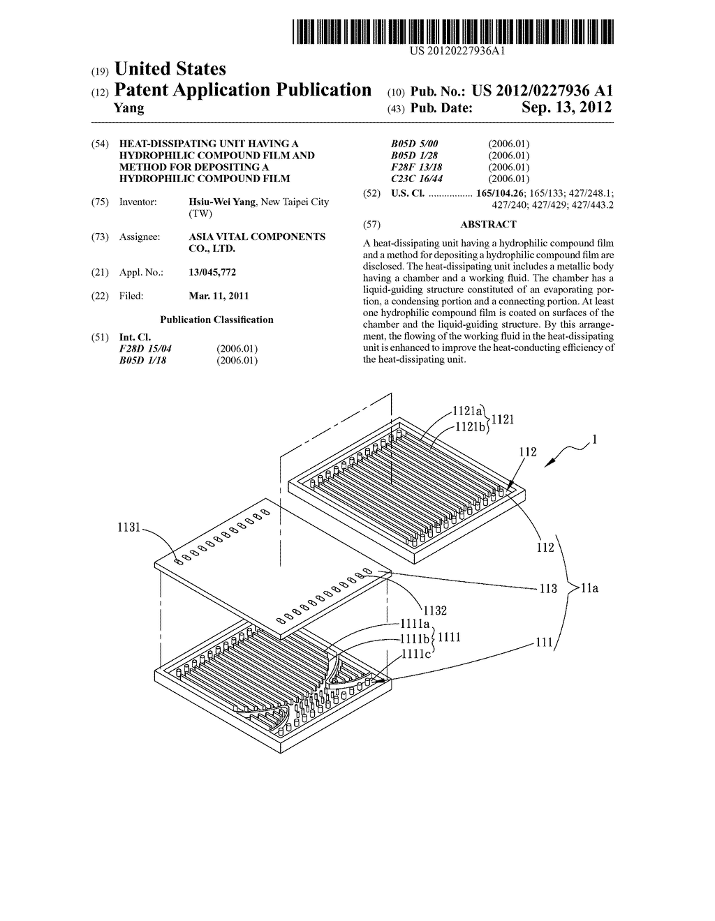 HEAT-DISSIPATING UNIT HAVING A HYDROPHILIC COMPOUND FILM AND METHOD FOR     DEPOSITING A HYDROPHILIC COMPOUND FILM - diagram, schematic, and image 01