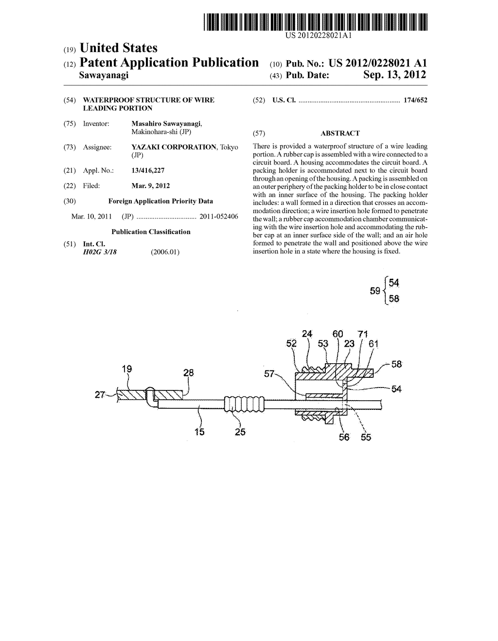 WATERPROOF STRUCTURE OF WIRE LEADING PORTION - diagram, schematic, and image 01