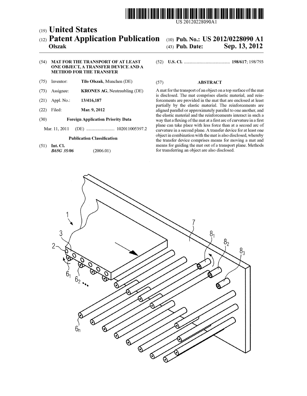 MAT FOR THE TRANSPORT OF AT LEAST ONE OBJECT, A TRANSFER DEVICE AND A     METHOD FOR THE TRANSFER - diagram, schematic, and image 01