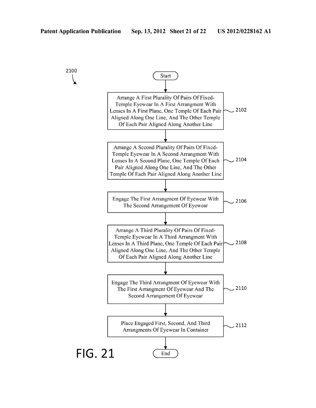 METHOD OF PACKAGING AND PACKAGE OF FIXED-TEMPLE EYEWEAR - diagram, schematic, and image 22