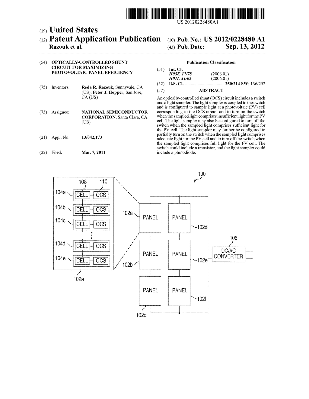 OPTICALLY-CONTROLLED SHUNT CIRCUIT FOR MAXIMIZING PHOTOVOLTAIC PANEL     EFFICIENCY - diagram, schematic, and image 01