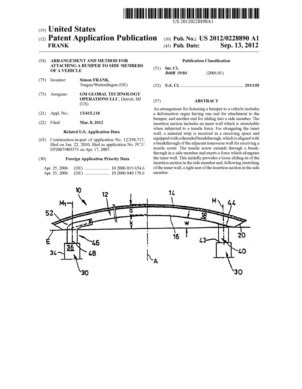 ARRANGEMENT AND METHOD FOR ATTACHING A BUMPER TO SIDE MEMBERS OF A VEHICLE - diagram, schematic, and image 01