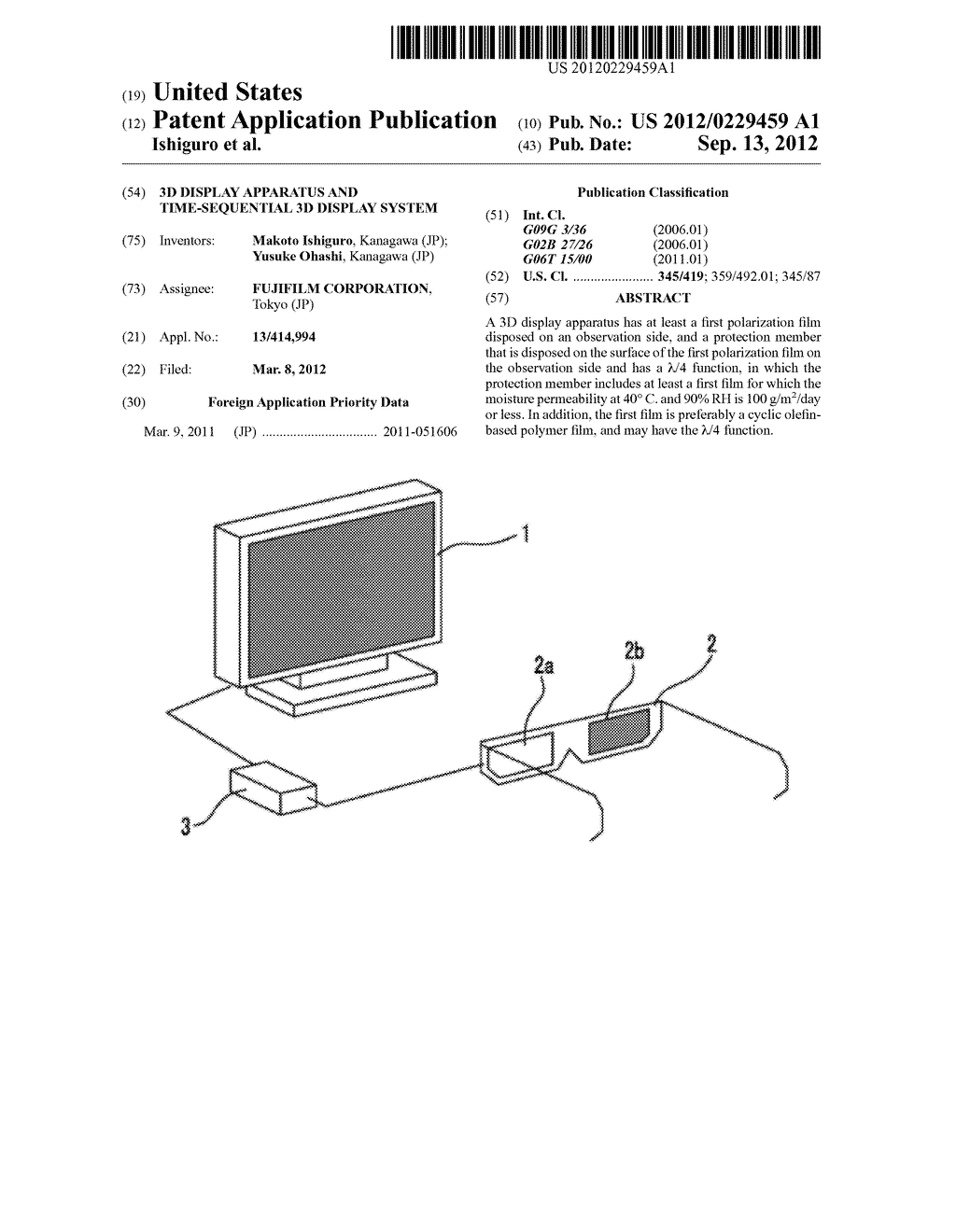 3D DISPLAY APPARATUS AND TIME-SEQUENTIAL 3D DISPLAY SYSTEM - diagram, schematic, and image 01