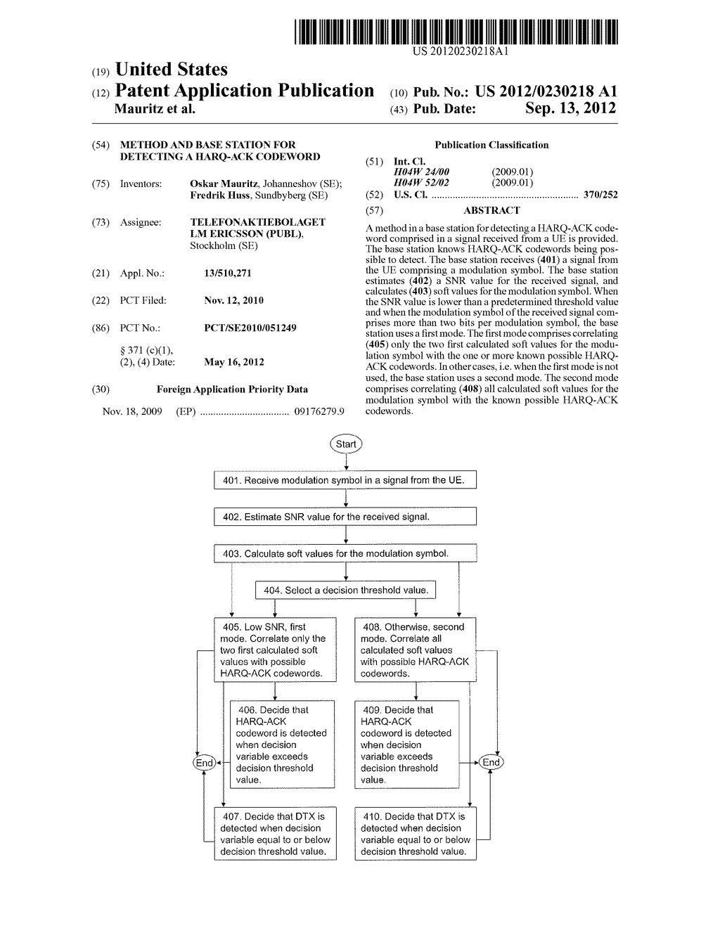 Method and Base Station for Detecting a HARQ-ACK Codeword - diagram, schematic, and image 01