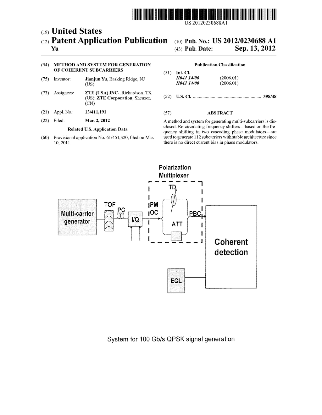 METHOD AND SYSTEM FOR GENERATION OF COHERENT SUBCARRIERS - diagram, schematic, and image 01