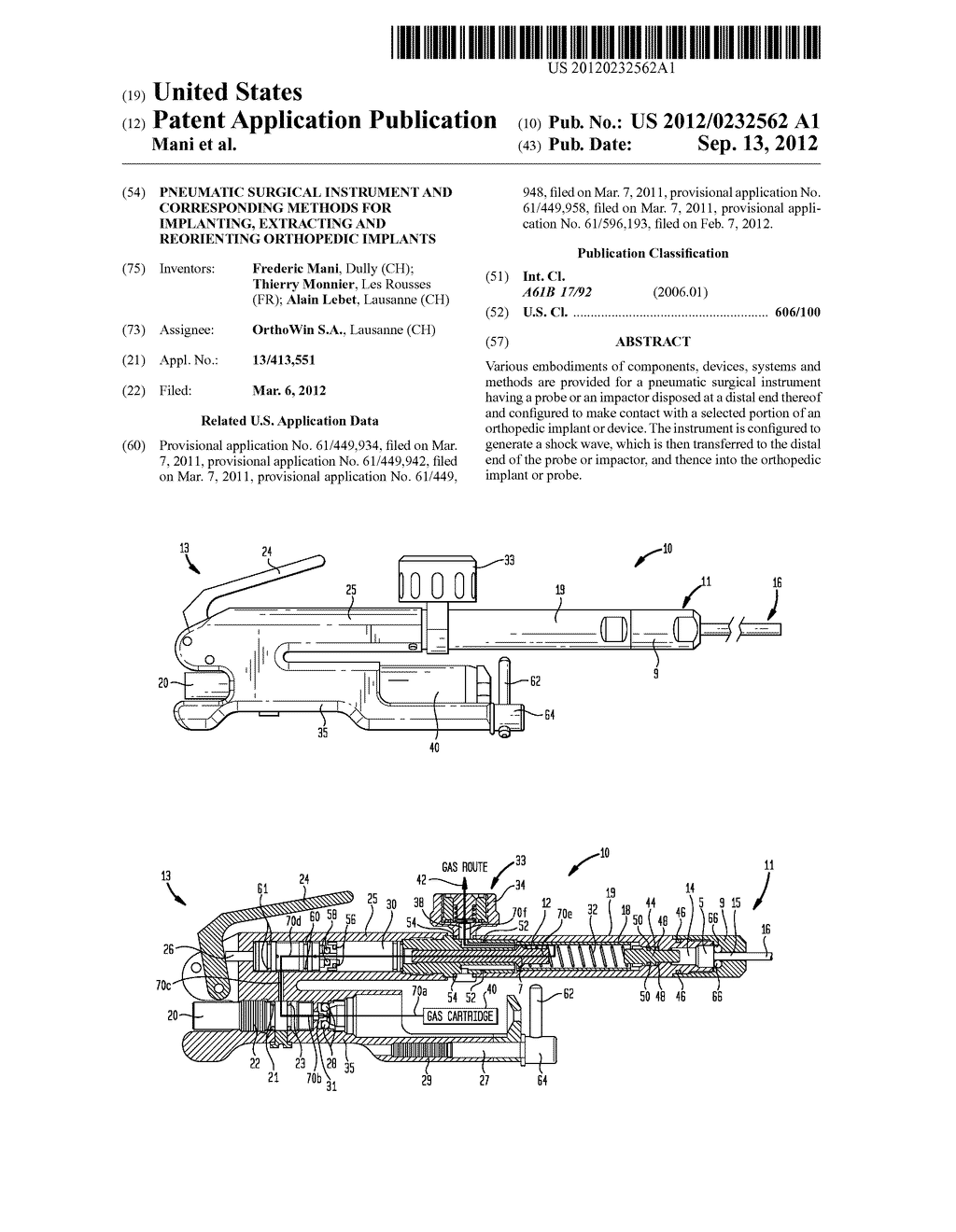 Pneumatic Surgical Instrument and Corresponding Methods for Implanting,     Extracting and Reorienting Orthopedic Implants - diagram, schematic, and image 01