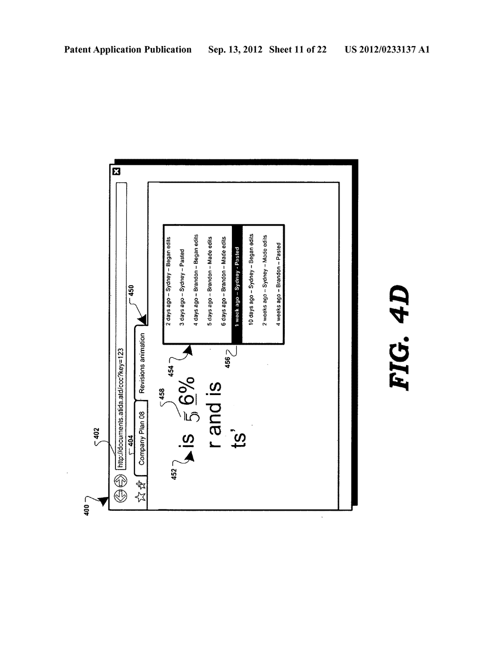 Presentation of document history in a web browsing application - diagram, schematic, and image 12