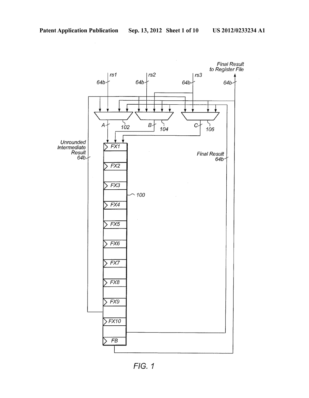 SYSTEM AND METHOD OF BYPASSING UNROUNDED RESULTS IN A MULTIPLY-ADD     PIPELINE UNIT - diagram, schematic, and image 02
