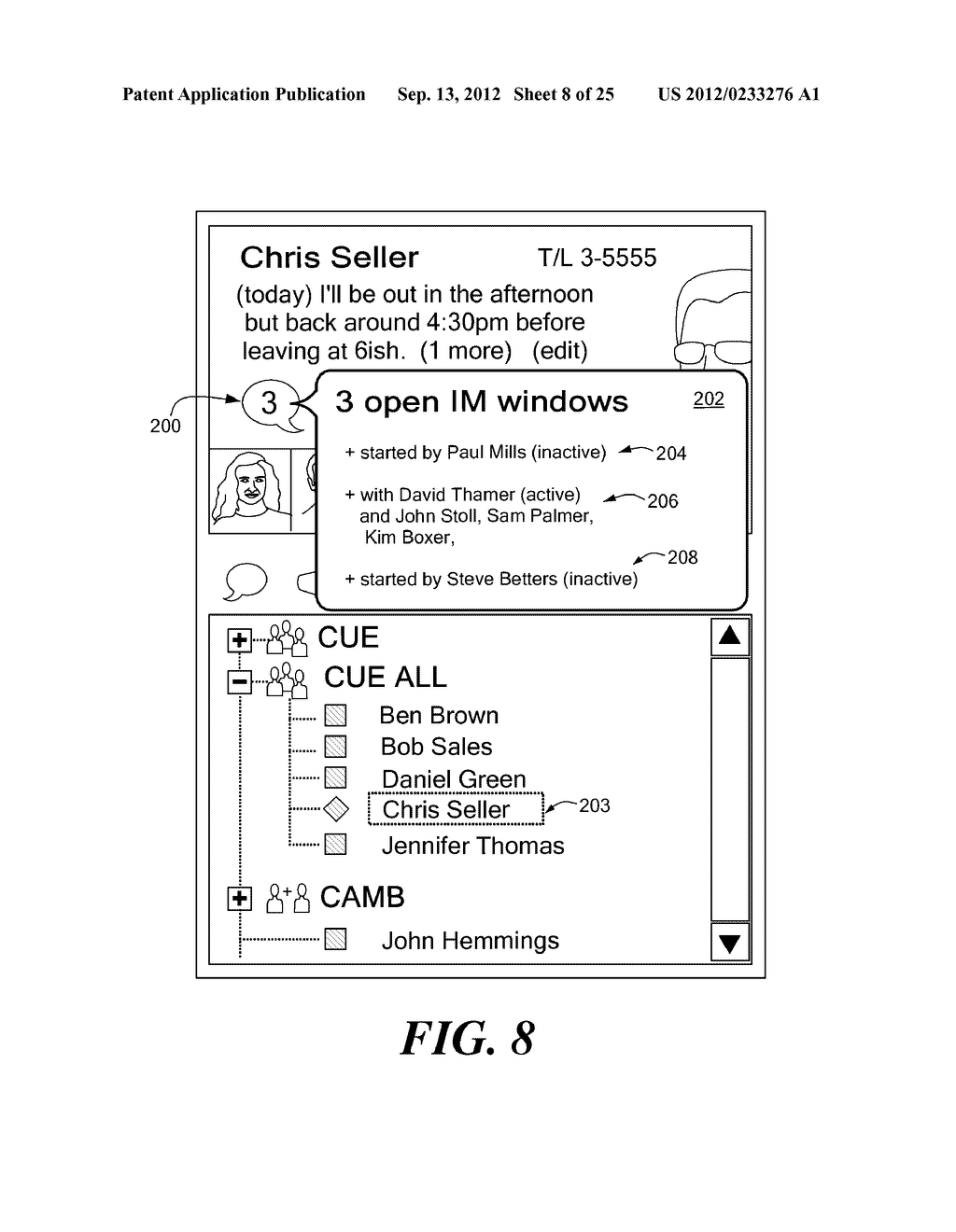 RECEIVING AND PRESENTING DETAILED ACTIVITY INFORMATION REGARDING CURRENT     AND RECENT INSTANT MESSAGING SESSIONS OF REMOTE USERS - diagram, schematic, and image 09