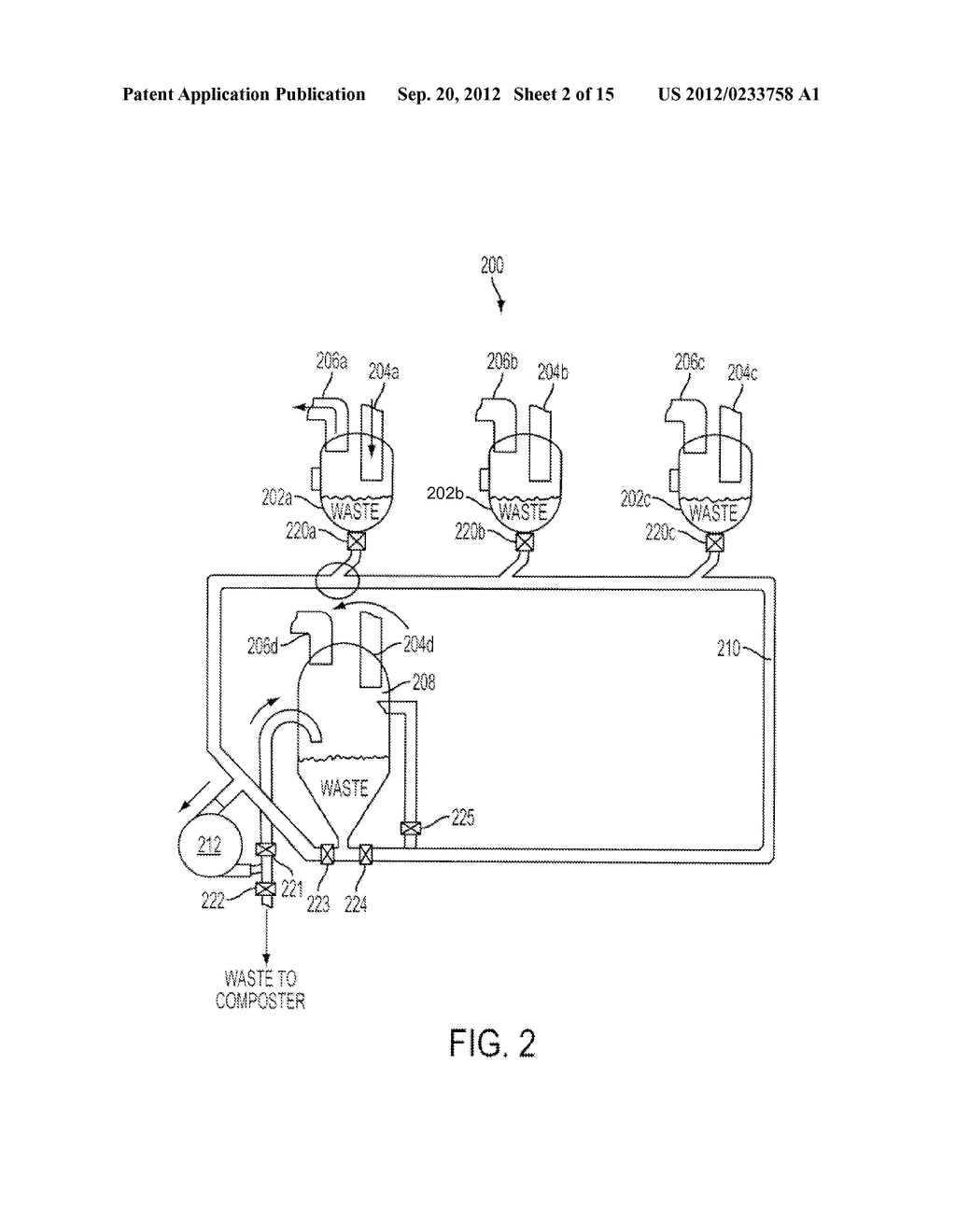 ON-DEMAND WASTE TRANSPORT SYSTEM AND APPARATUS FOR USE WITH LOW WATER OR     WATER FREE WASTE DISPOSAL DEVICES - diagram, schematic, and image 03