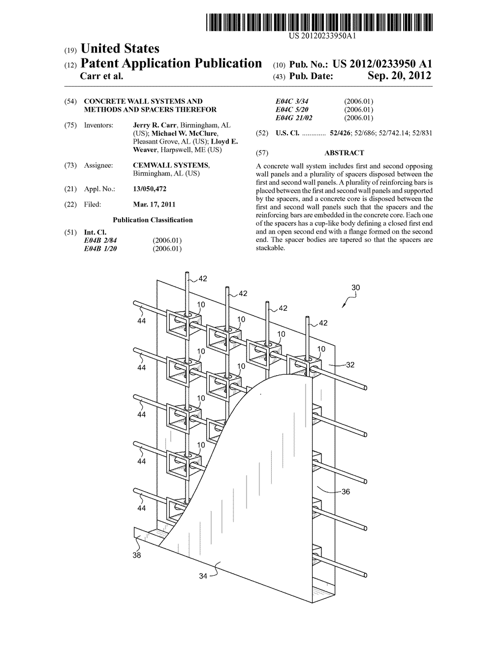 CONCRETE WALL SYSTEMS AND METHODS AND SPACERS THEREFOR - diagram, schematic, and image 01