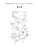 Operating element movable back and forth by traction elements wound in     opposite directions on winding bodies diagram and image