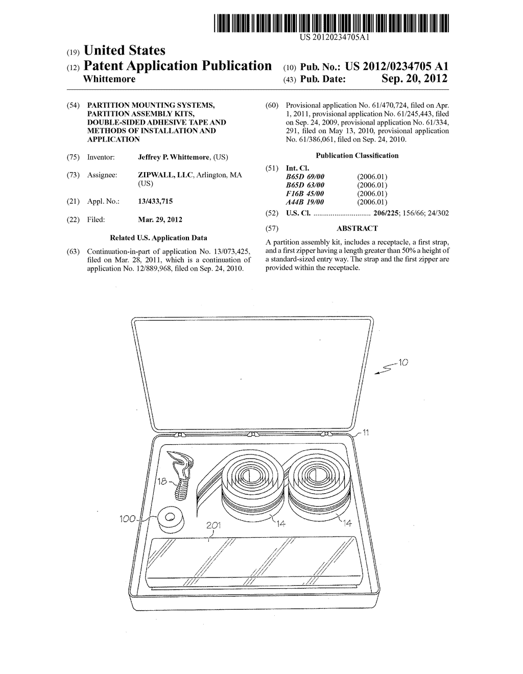 PARTITION MOUNTING SYSTEMS, PARTITION ASSEMBLY KITS, DOUBLE-SIDED ADHESIVE     TAPE AND METHODS OF INSTALLATION AND APPLICATION - diagram, schematic, and image 01