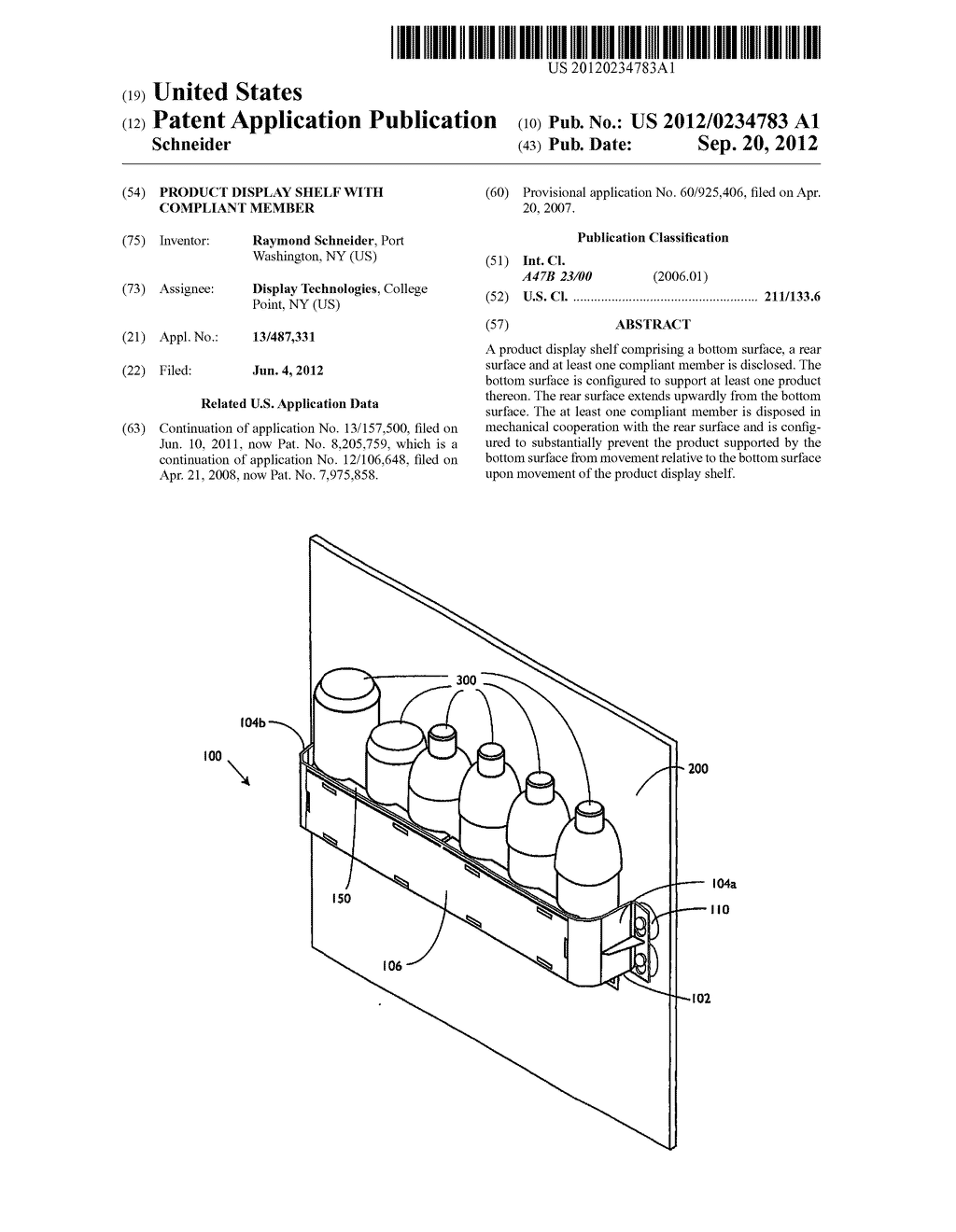 PRODUCT DISPLAY SHELF WITH COMPLIANT MEMBER - diagram, schematic, and image 01