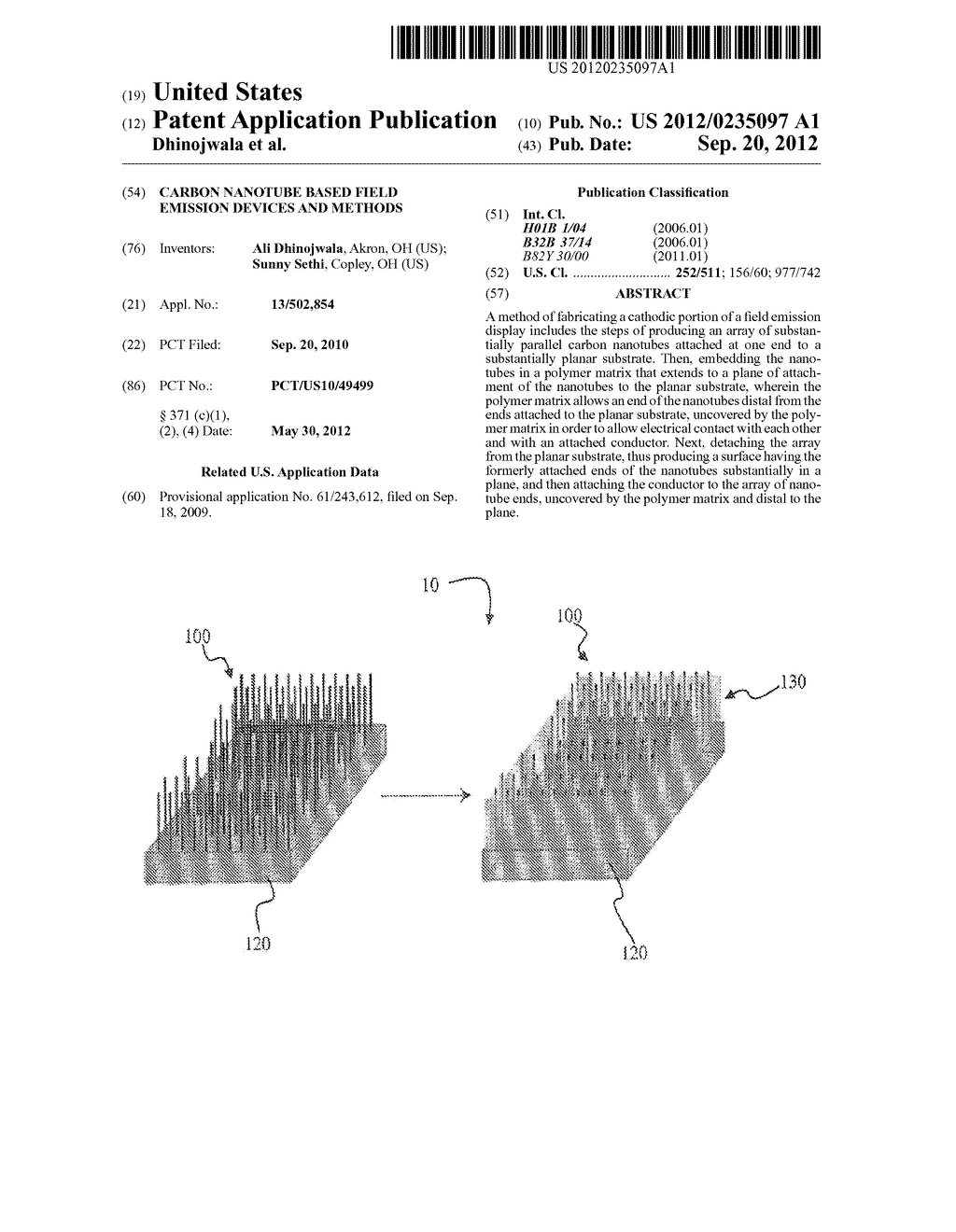 CARBON NANOTUBE BASED FIELD EMISSION DEVICES AND METHODS - diagram, schematic, and image 01