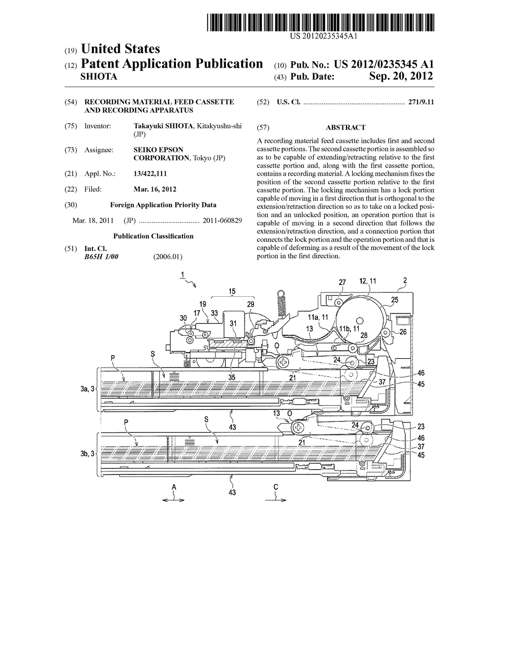 RECORDING MATERIAL FEED CASSETTE AND RECORDING APPARATUS - diagram, schematic, and image 01