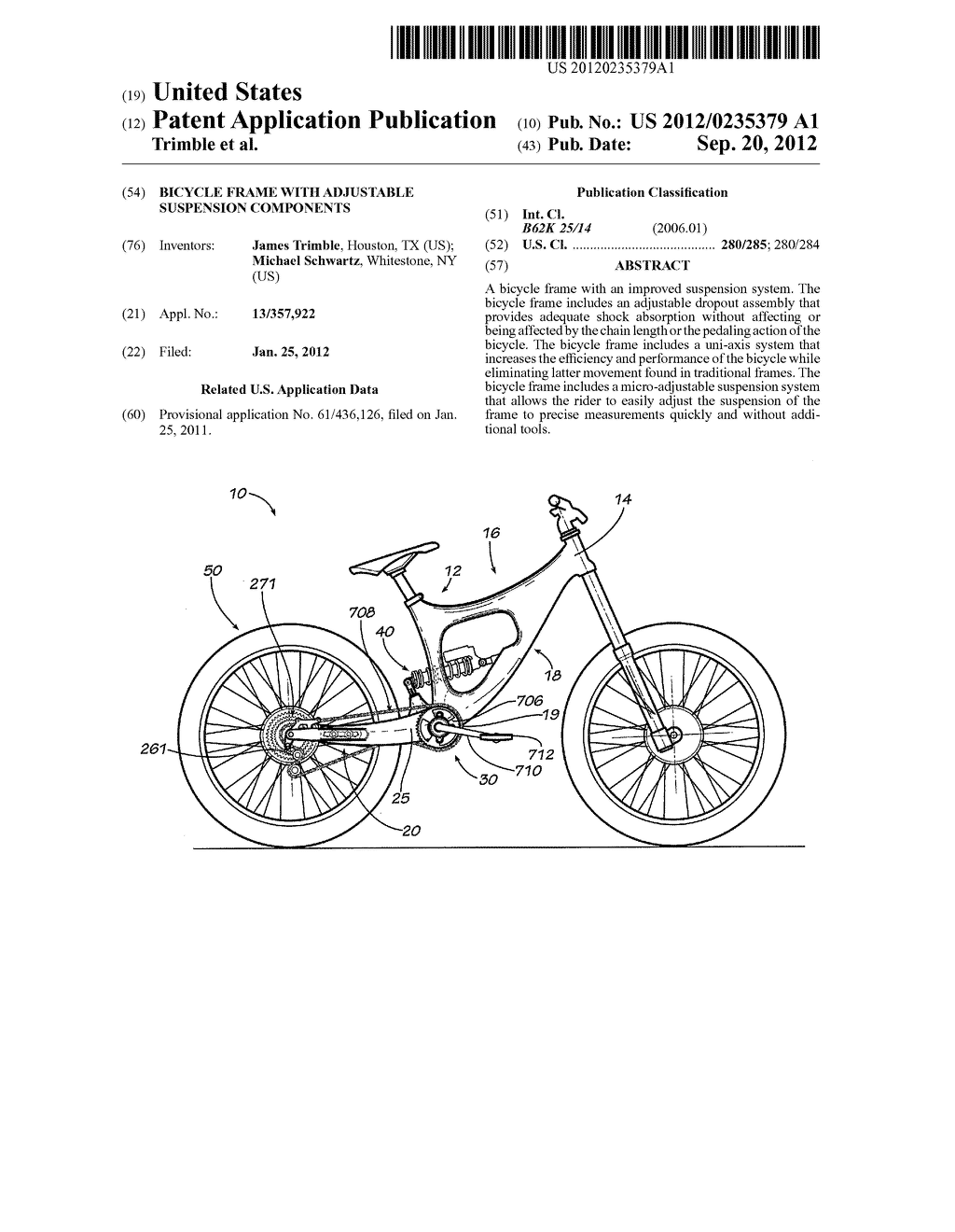 BICYCLE FRAME WITH ADJUSTABLE SUSPENSION COMPONENTS - diagram, schematic, and image 01