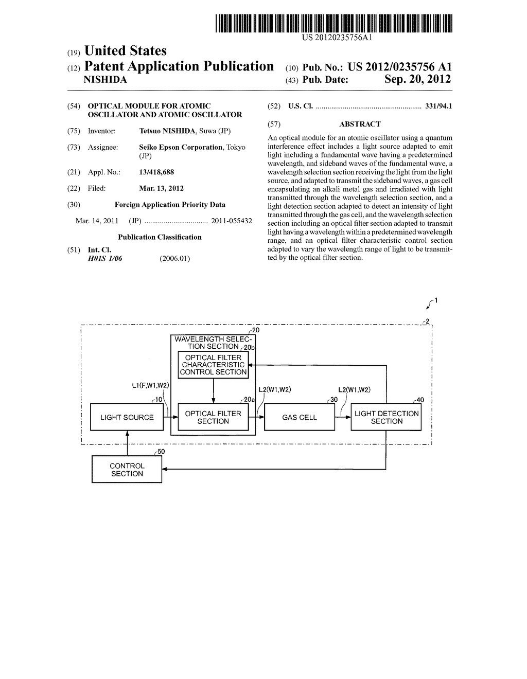 OPTICAL MODULE FOR ATOMIC OSCILLATOR AND ATOMIC OSCILLATOR - diagram, schematic, and image 01