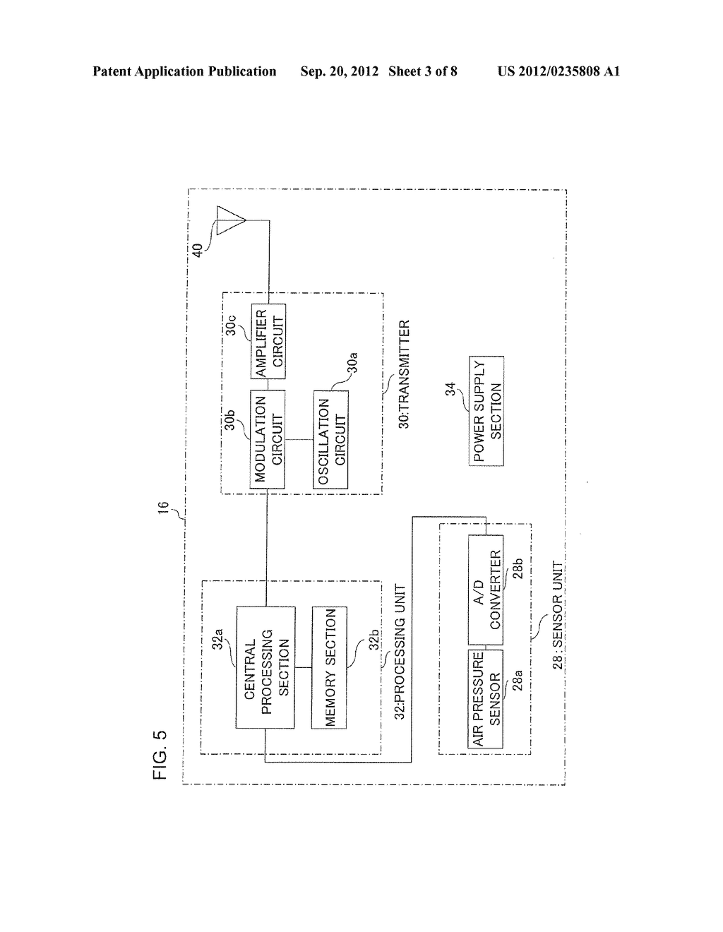 TRANSMISSION DEVICE FOR TRANSMITTING TIRE INFORMATION AND TIRE INFORMATION     MONITORING SYSTEM - diagram, schematic, and image 04