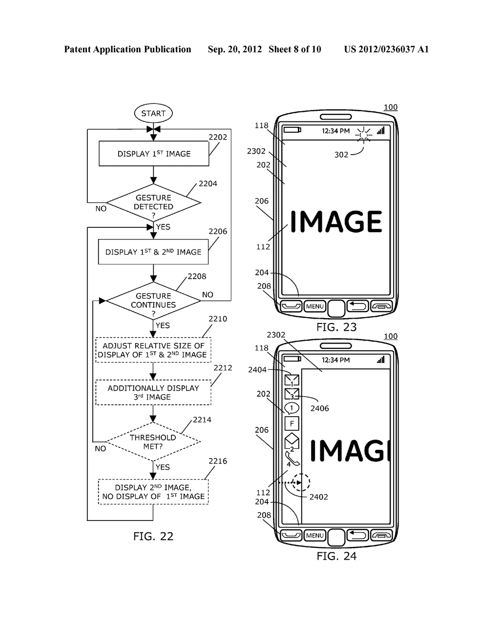 ELECTRONIC DEVICE AND METHOD OF DISPLAYING INFORMATION IN RESPONSE TO A     GESTURE - diagram, schematic, and image 09