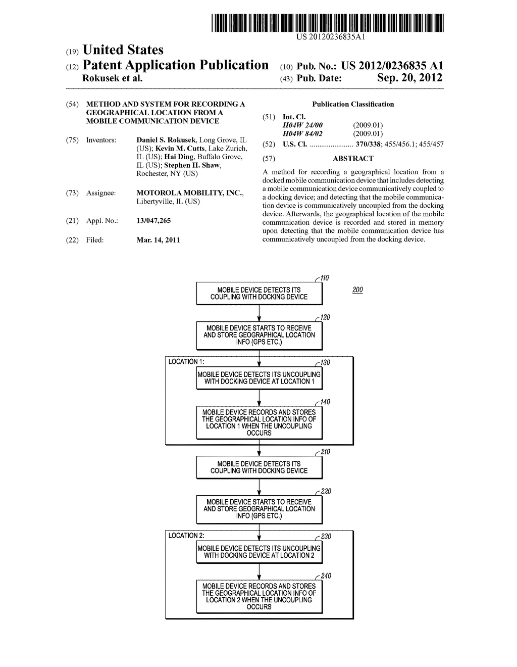 METHOD AND SYSTEM FOR RECORDING A GEOGRAPHICAL LOCATION FROM A MOBILE     COMMUNICATION DEVICE - diagram, schematic, and image 01