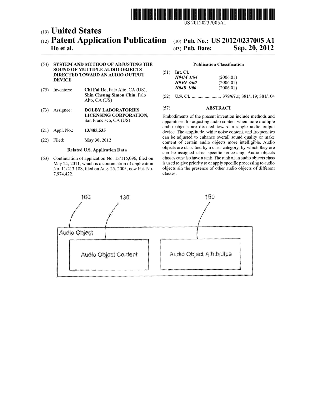 System and Method of Adjusting the Sound of Multiple Audio Objects     Directed Toward an Audio Output Device - diagram, schematic, and image 01