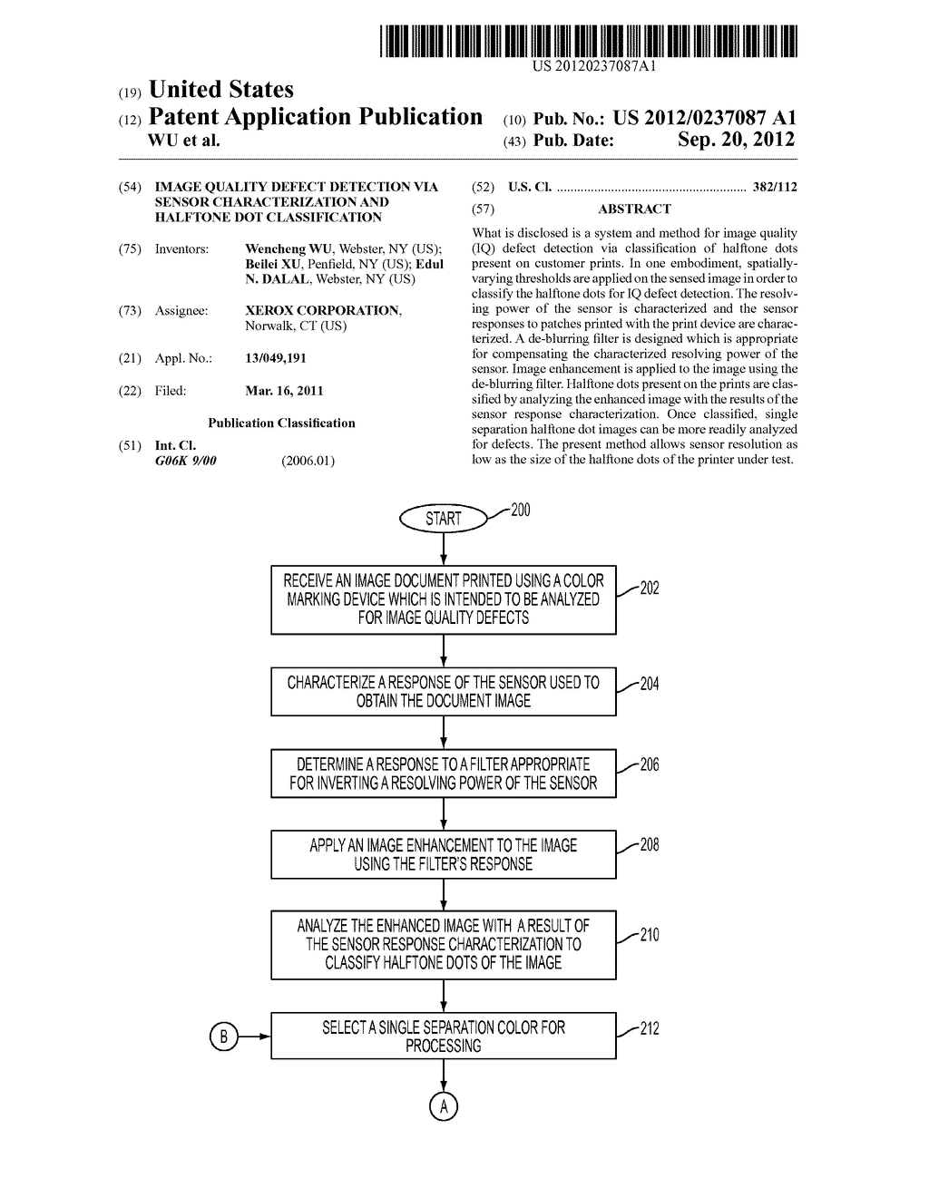 IMAGE QUALITY DEFECT DETECTION VIA SENSOR CHARACTERIZATION AND HALFTONE     DOT CLASSIFICATION - diagram, schematic, and image 01