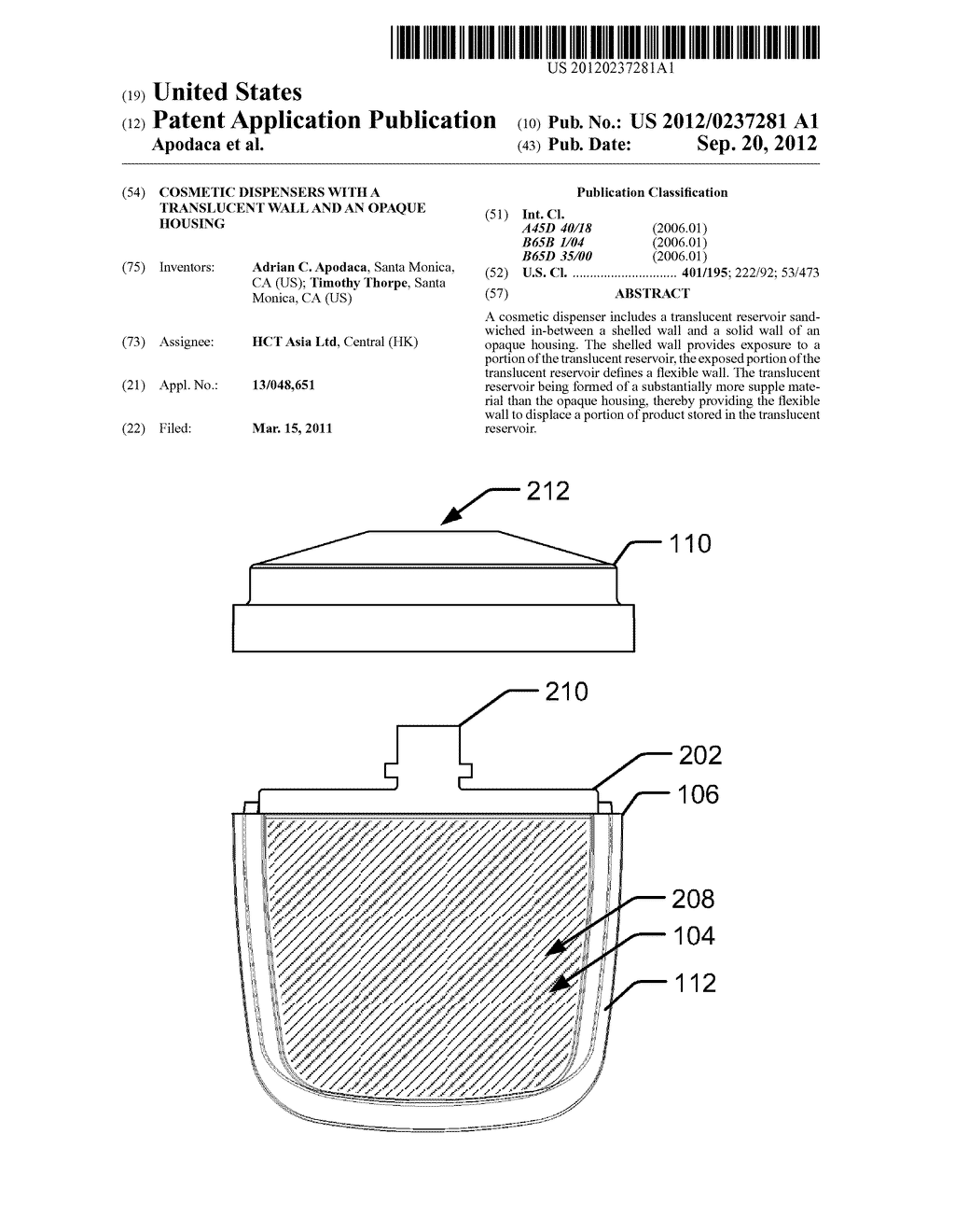 COSMETIC DISPENSERS WITH A TRANSLUCENT WALL AND AN OPAQUE HOUSING - diagram, schematic, and image 01