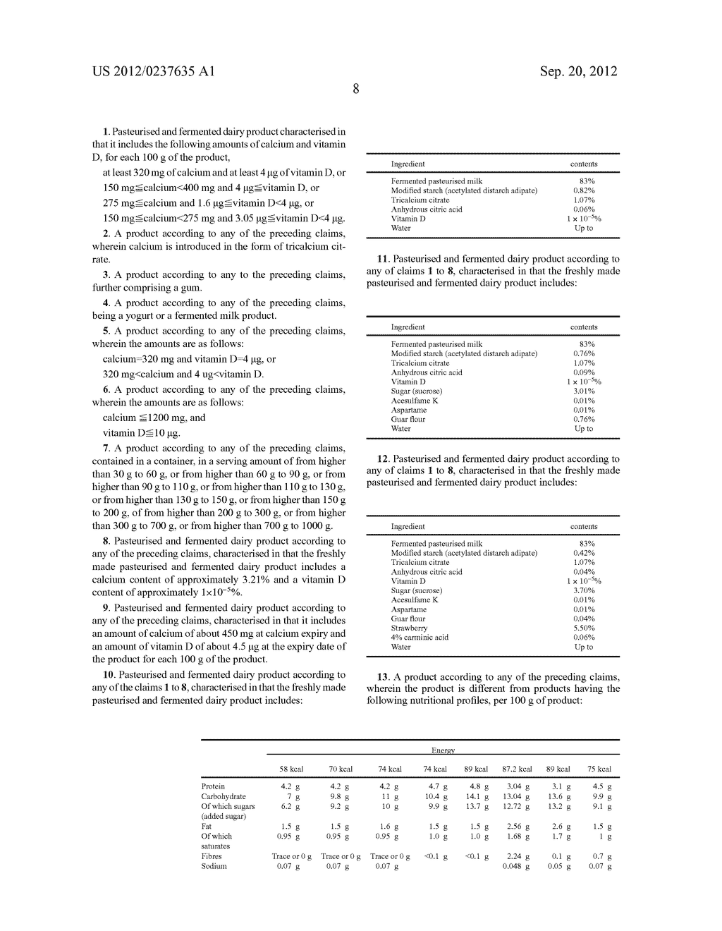 PASTEURISED AND FERMENTED DAIRY PRODUCT SUPPLEMENTED WITH CALCIUM AND     VITAMIN D AND PROCEDURE FOR PREPARING SUCH PRODUCT - diagram, schematic, and image 09