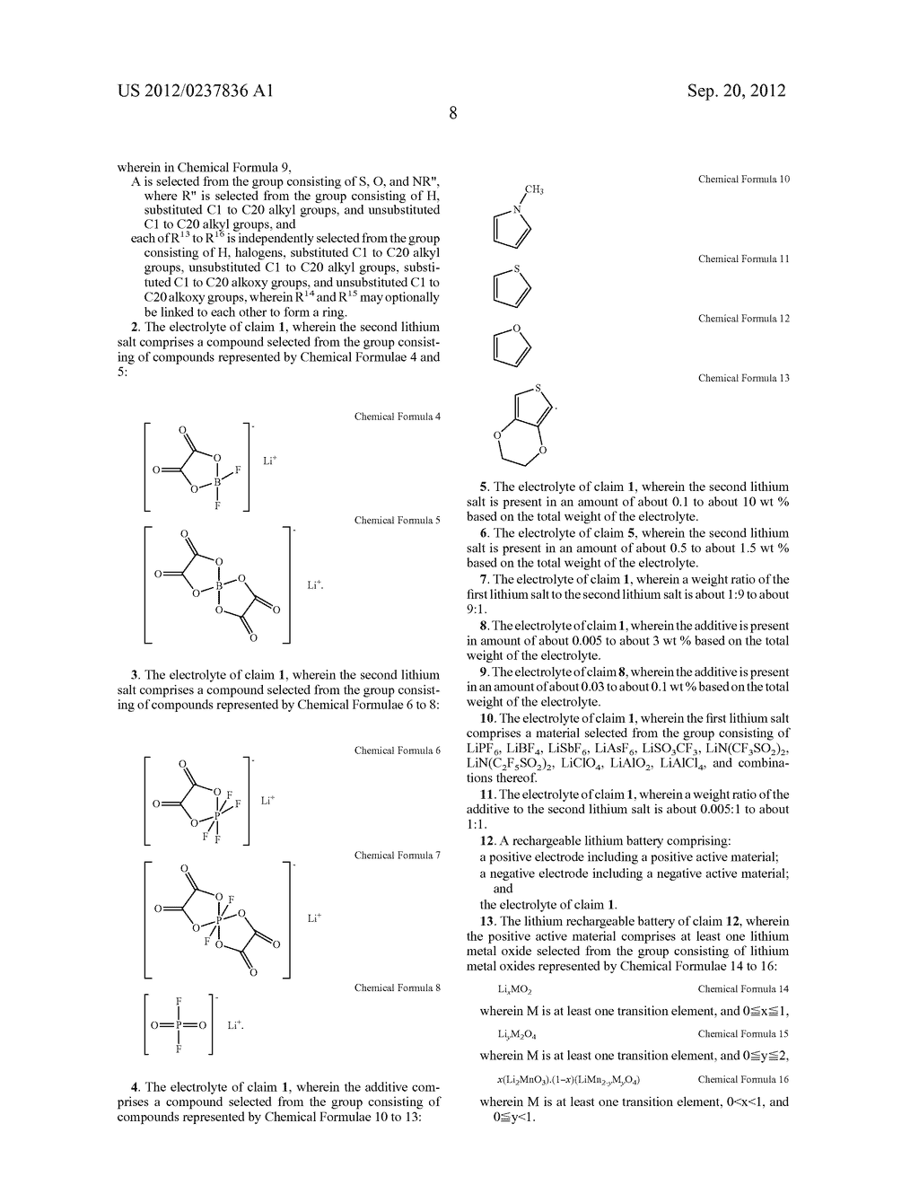 ELECTROLYTE FOR RECHARGEABLE LITHIUM BATTERY, AND RECHARGEABLE LITHIUM     BATTERY INCLUDING THE SAME - diagram, schematic, and image 12