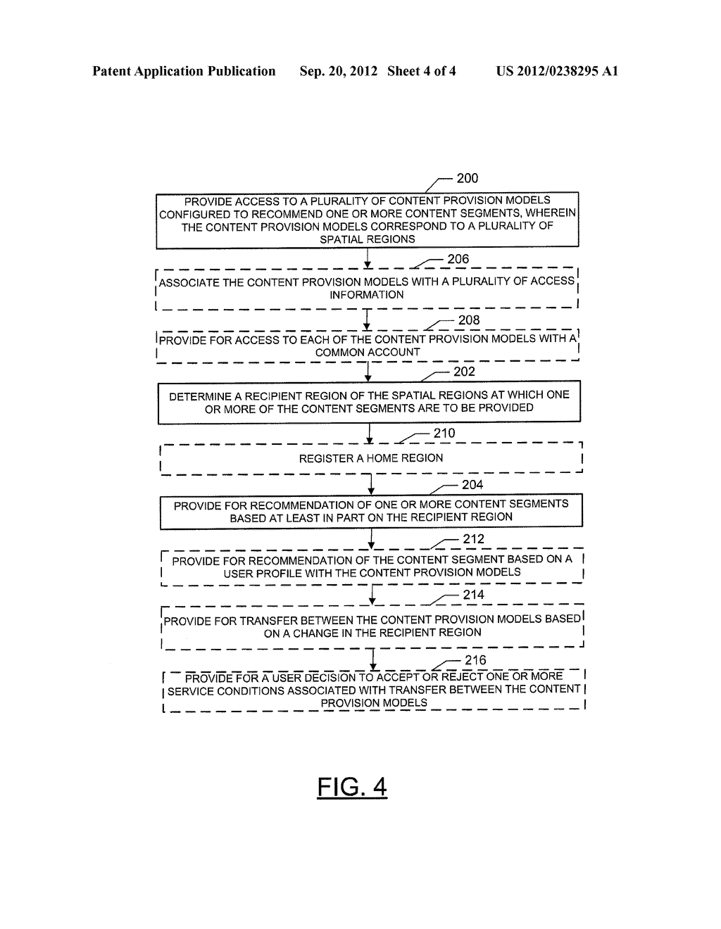 METHOD AND APPARATUS FOR RECOMMENDING CONTENT BASED ON CONTENT PROVISION     MODELS ASSOCIATED WITH SPATIAL REGIONS - diagram, schematic, and image 05