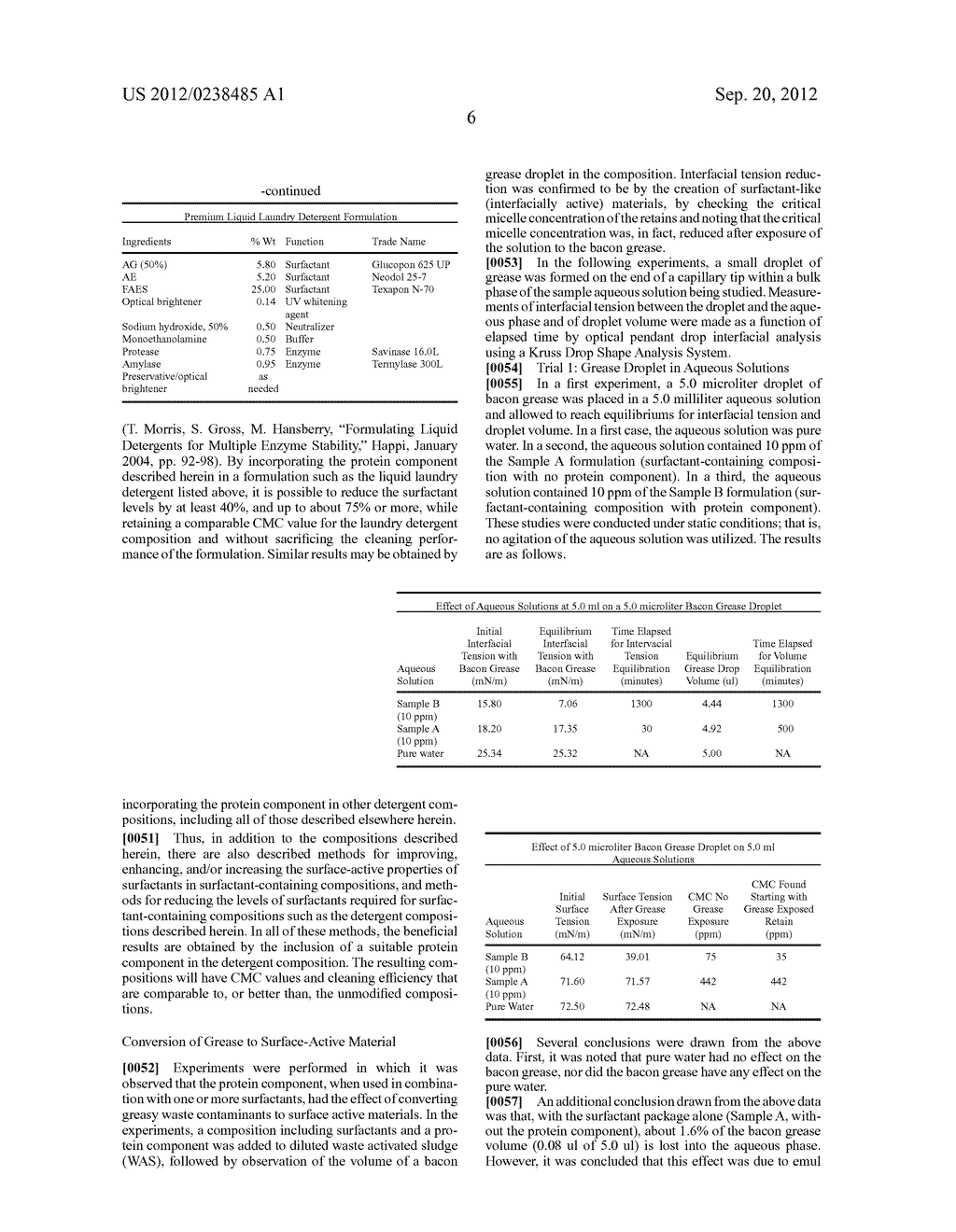 SURFACTANT COMPOSITION WITH A REDUCTION OF SURFACE TENSION, INTERFACIAL     TENSION, AND CRITICAL MICELLE CONCENTRATION USING A PROTEIN-BASED     SURFACTANT SYNERGIST - diagram, schematic, and image 07