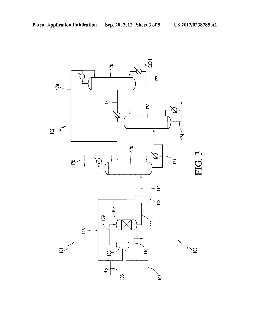 Process For The Production of Ethanol From An Acetic Acid Feed and A     Recycled Ethyl Acetate Feed - diagram, schematic, and image 04