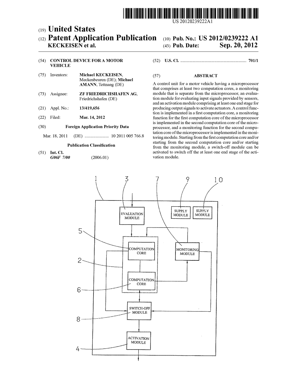 CONTROL DEVICE FOR A MOTOR VEHICLE - diagram, schematic, and image 01