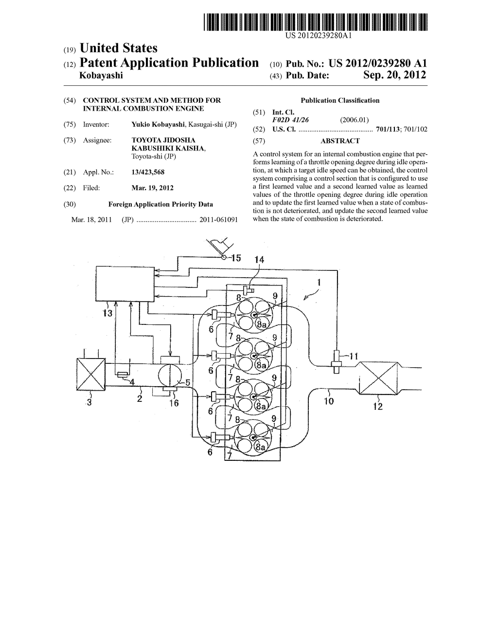 CONTROL SYSTEM AND METHOD FOR INTERNAL COMBUSTION ENGINE - diagram, schematic, and image 01