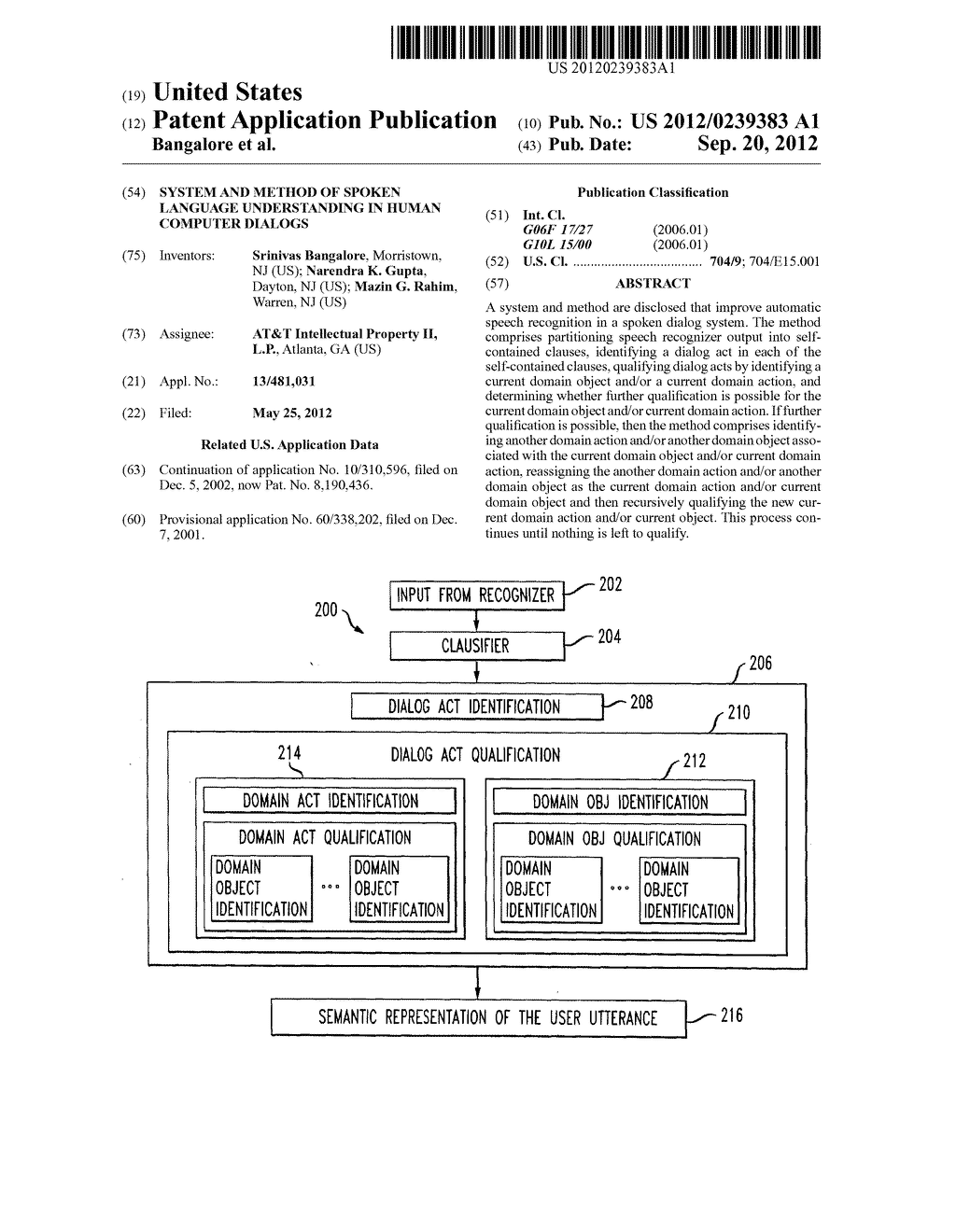 SYSTEM AND METHOD OF SPOKEN LANGUAGE UNDERSTANDING IN HUMAN COMPUTER     DIALOGS - diagram, schematic, and image 01