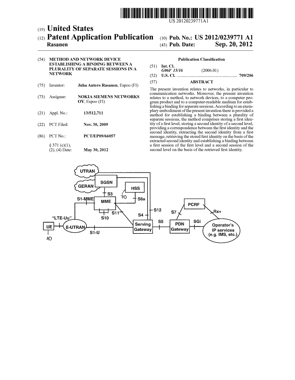 METHOD AND NETWORK DEVICE ESTABLISHING A BINDING BETWEEN A PLURALITY OF     SEPARATE SESSIONS IN A NETWORK - diagram, schematic, and image 01