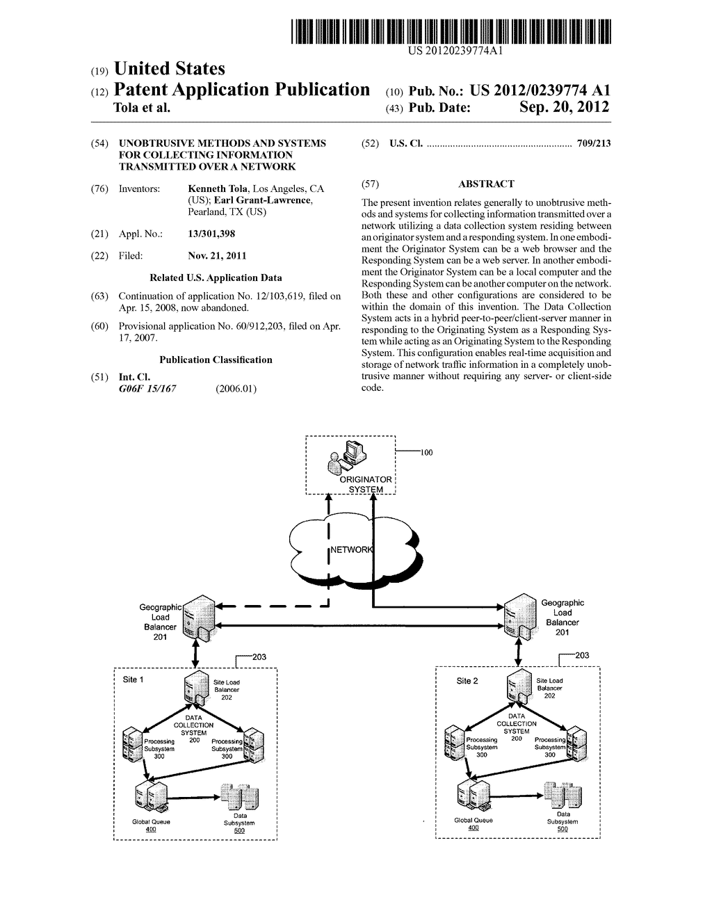 UNOBTRUSIVE METHODS AND SYSTEMS FOR COLLECTING INFORMATION TRANSMITTED     OVER A NETWORK - diagram, schematic, and image 01