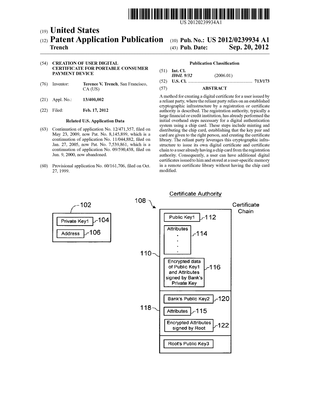 CREATION OF USER DIGITAL CERTIFICATE FOR PORTABLE CONSUMER PAYMENT DEVICE - diagram, schematic, and image 01