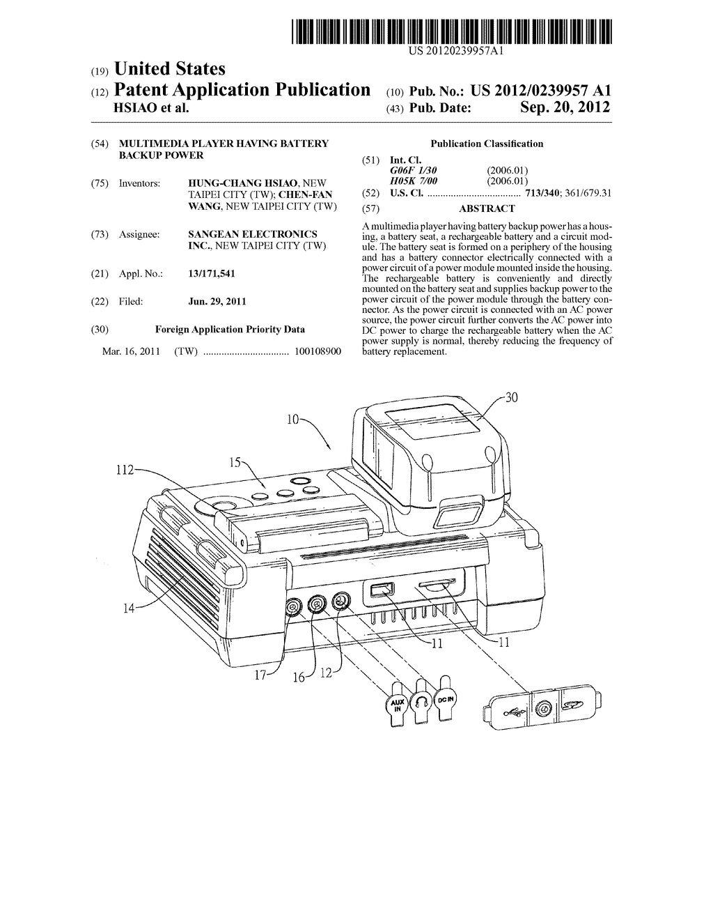 MULTIMEDIA PLAYER HAVING BATTERY BACKUP POWER - diagram, schematic, and image 01